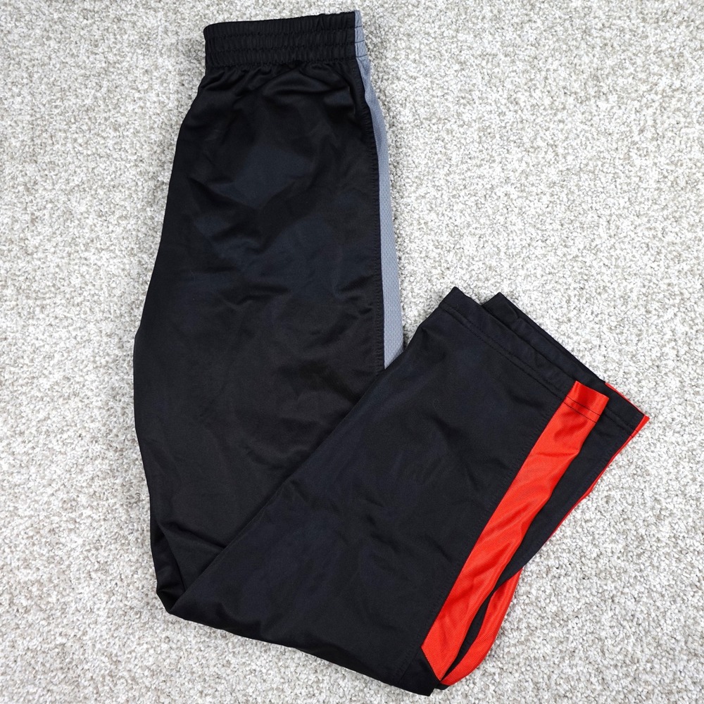 Athletic Works Boys XL 14-16 Track Pants Black Grey Red Side Stripe Activewear